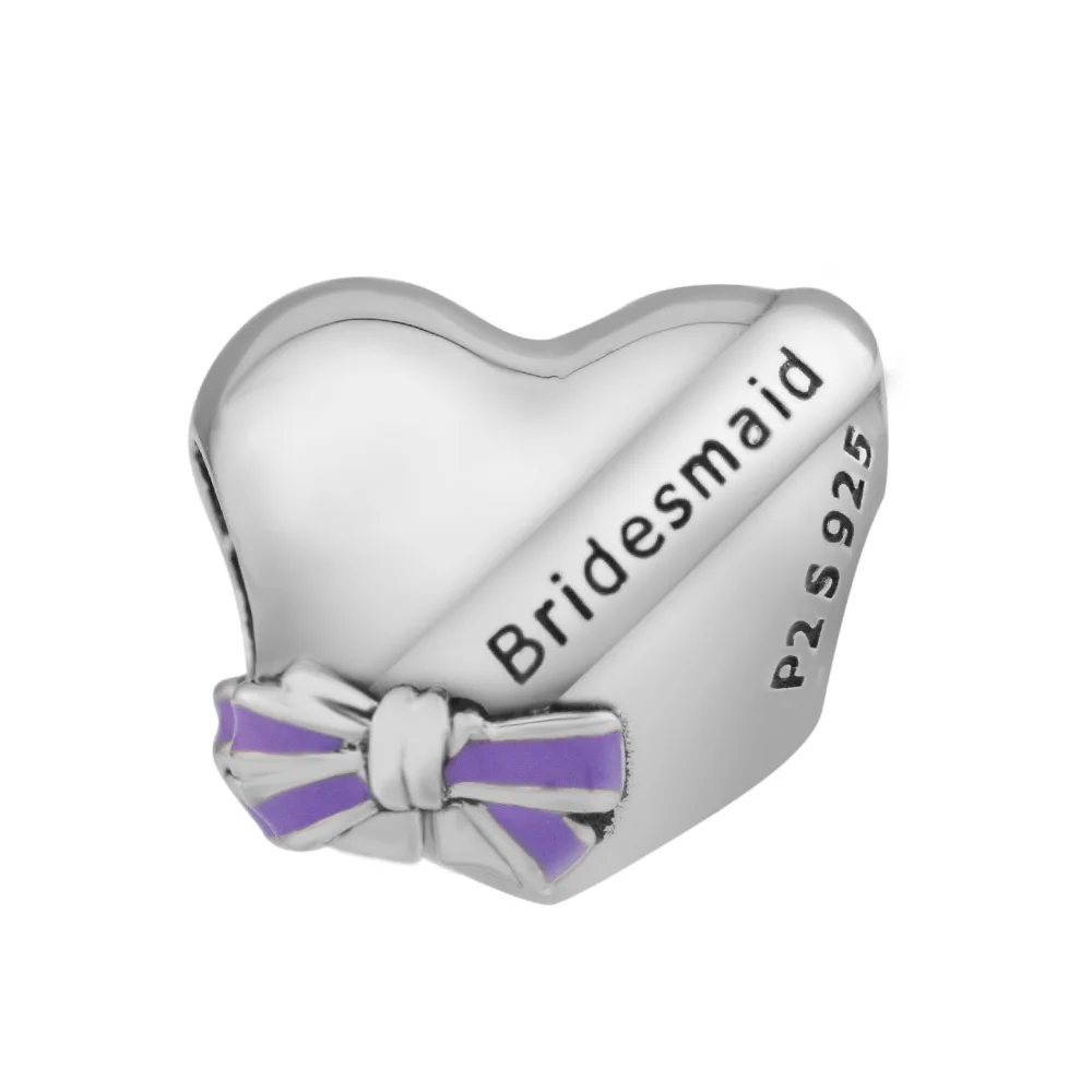 100% 925 Sterling Silver Best Bridesmaids Heart Charms Beads for Jewelry Making Fits Original Bracelet Women Accessories Bijoux | Украшения