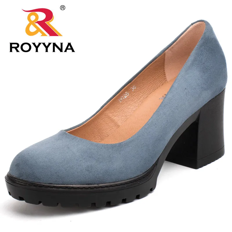 Blue ROYYNA/Новинка года; модные стильные женские туфли-лодочки; женская обувь на платформе с закрытым носком; женские свадебные туфли на квадратном каблуке с круглым носком; - Цвет: Blue