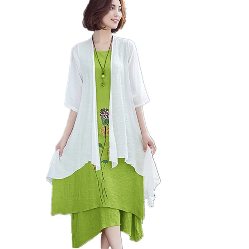 Женское кимоно из мягкого хлопка и льна комплект двух предметов с коротким