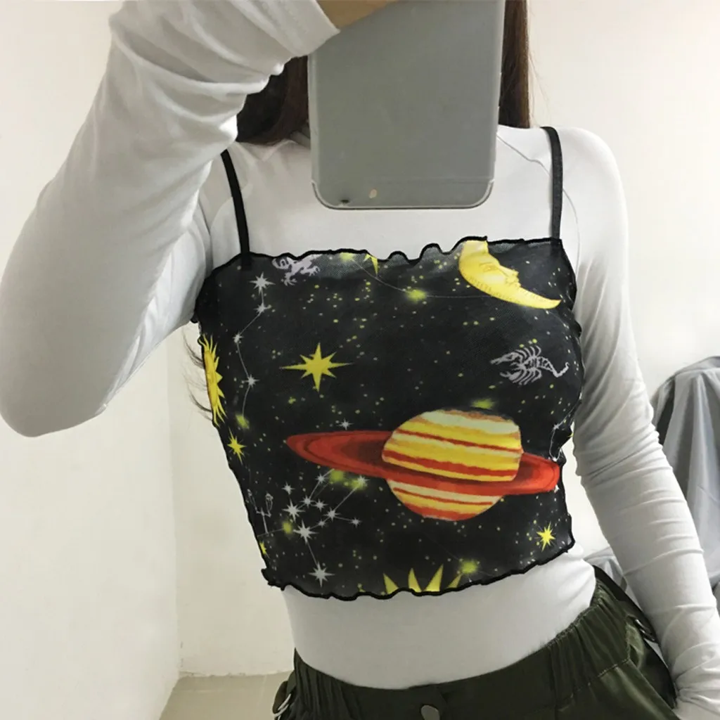 Женская сетчатая рубашка без рукавов с милым рисунком синяя/черная футболка