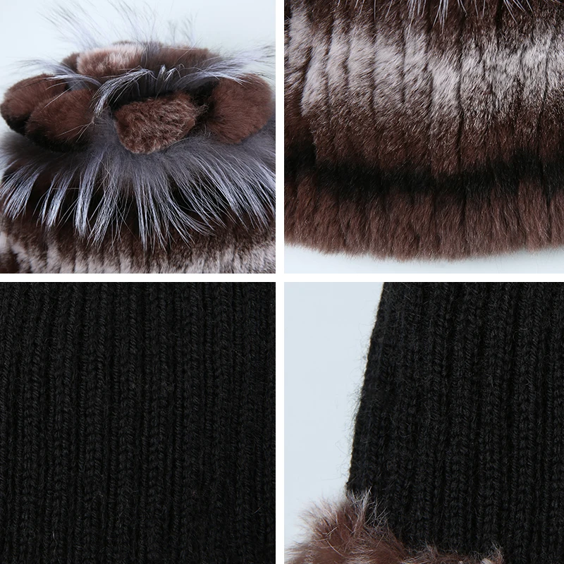 AMSIIKE Меховая шапка из Бобра с Бубоном Чернобурки TM712|winter woman cap|womens fashion capknit beanie hat |