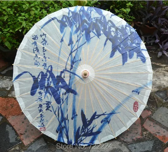 Бесплатная доставка синий bamboo paintinghandmade зонтик водонепроницаемый солнцезащитный