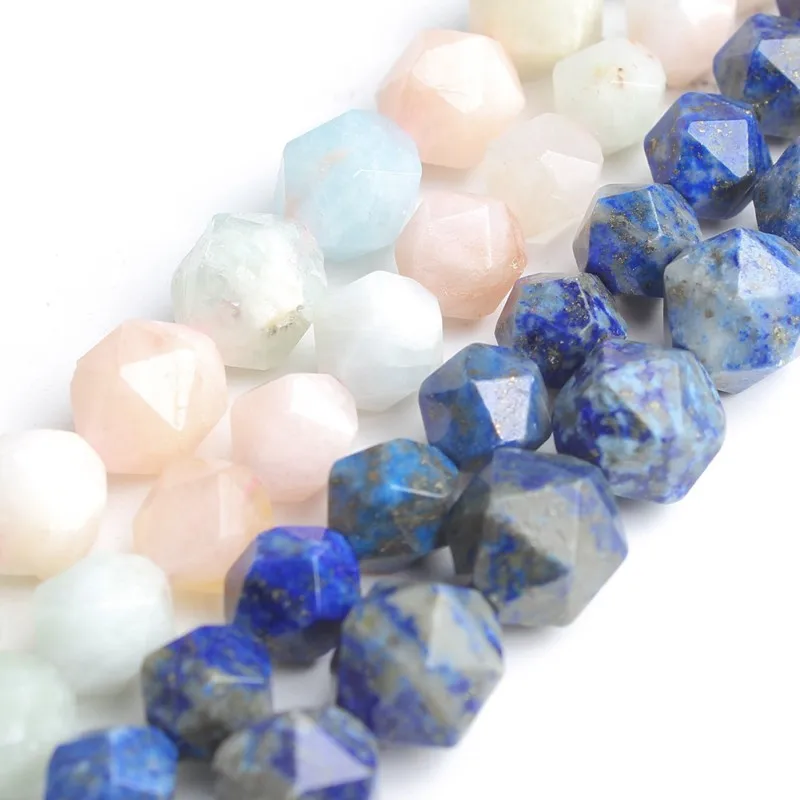 Ожерелье из натурального граненого лазурита красочного морганита бриллианта