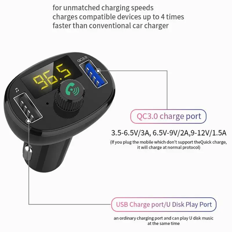 Громкая связь MP3 плеер FM передатчики QC3.0 беспроводной Bluetooth автомобильное USB зарядное устройство FM модулятор передатчик Радио адаптер