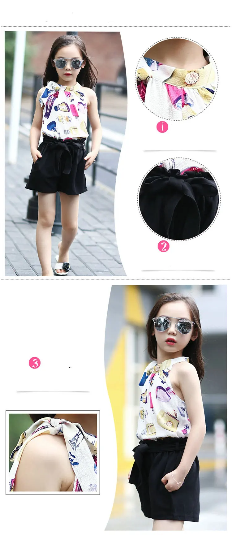 Children's Clothing Set Summer Girl Chiffon Sleeveless Top+ Bow Shorts Suit Clothes for Kids Girls 5 6 8 10 11 12 14 Years Old