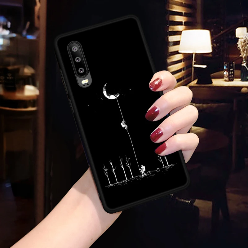 Black Painting Matte Patterned TPU Phone Case For Huawei Honor 9 10 Lite 7X Note Magic2 8X 9X Space Planet Capas Cover |
