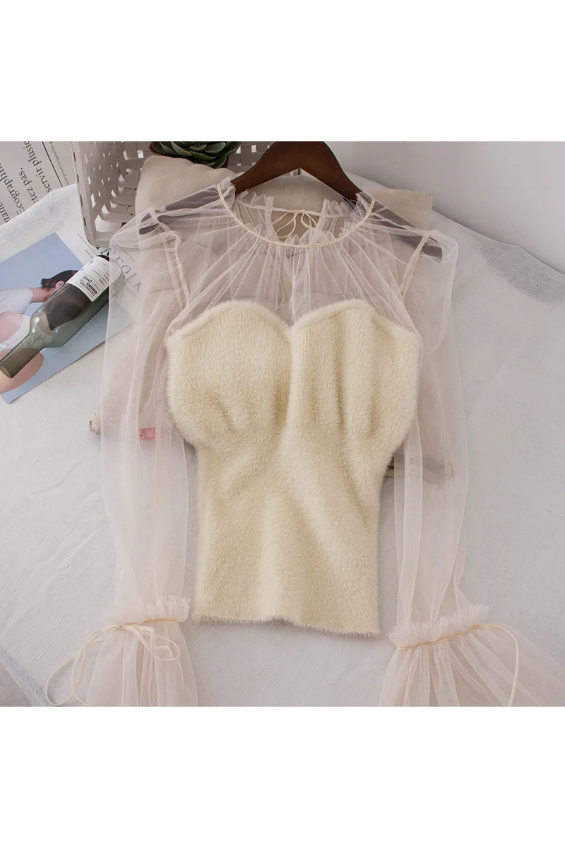 Дамы топы корректирующие 2019 Весна Корейская модная одежда blusas femininas elegante сетки с
