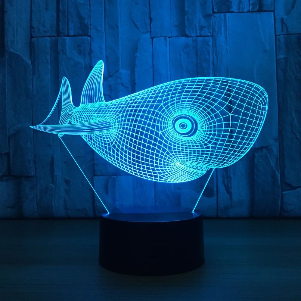Милая голова акулы USB Настольный светильник Ночной 3D светодиодный детский ночной
