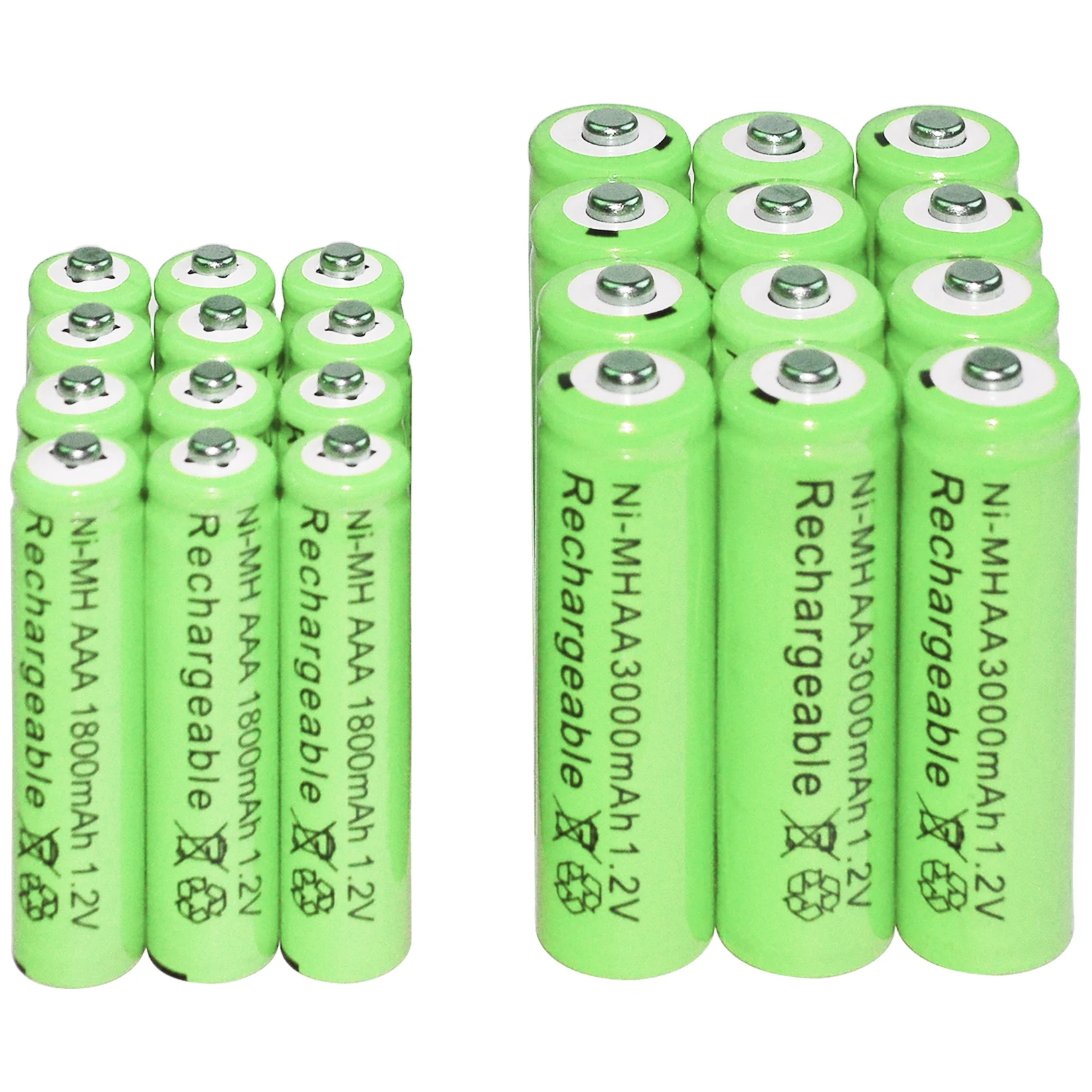 

2/6/12/16/20/24/30pcs AAA 1800mAh + AA 3000mAh 1.2v Ni-MH Rechargeable Batteries green