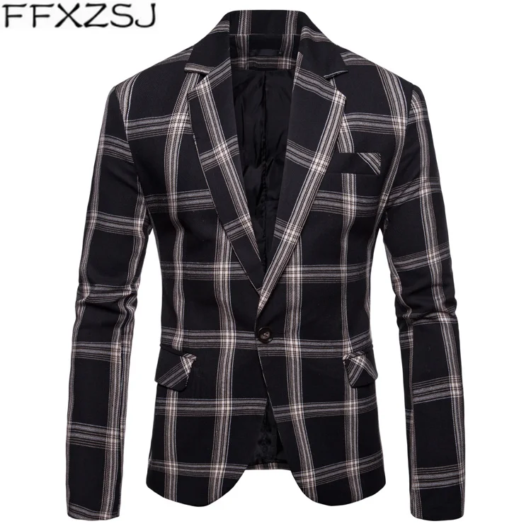 

FFXZSJ бренд 2019 новое поступление черный Мужской Блейзер Куртка в клетку Повседневный с длинным рукавом с английским воротником Мужское пальт...