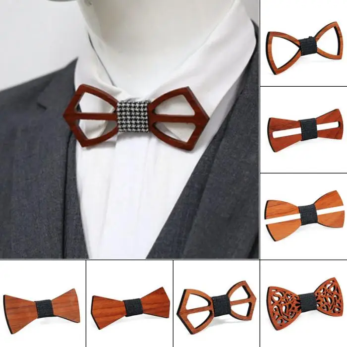 Men Handmade Wooden Bow Tie with Adjustable Strap for Anniversary Birthday Wedding TT@88