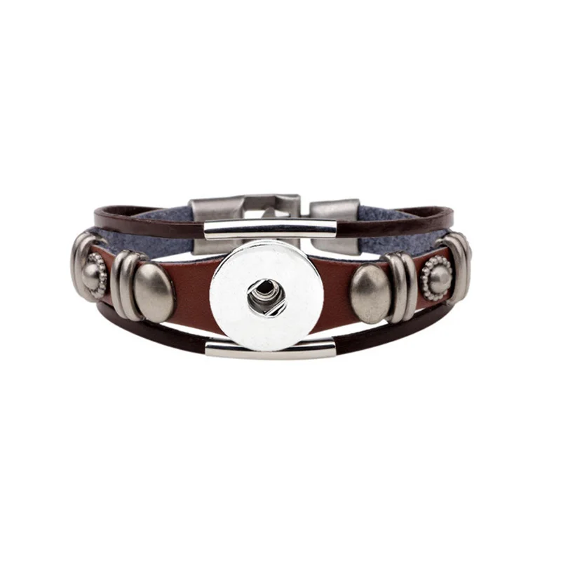 

Hot Sale Ginger 103 Real Genuine Leather Retro Fashion Rock Punk Bracelet 18mm Snap Button Charm Jewelry For Women Men Gift