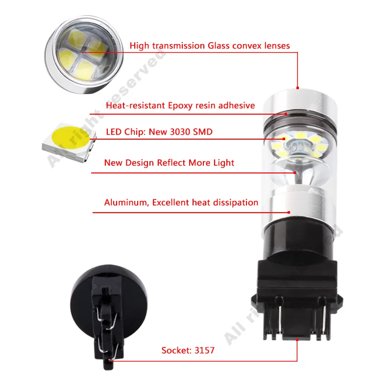 T25 3157 3156 Высокая мощность 3030 20 SMD P27W светодиодный фонарь для вождения автомобиля DRL стоп-сигнал заднего хода парковочные огни авто 6000K белый 12 V-24 V