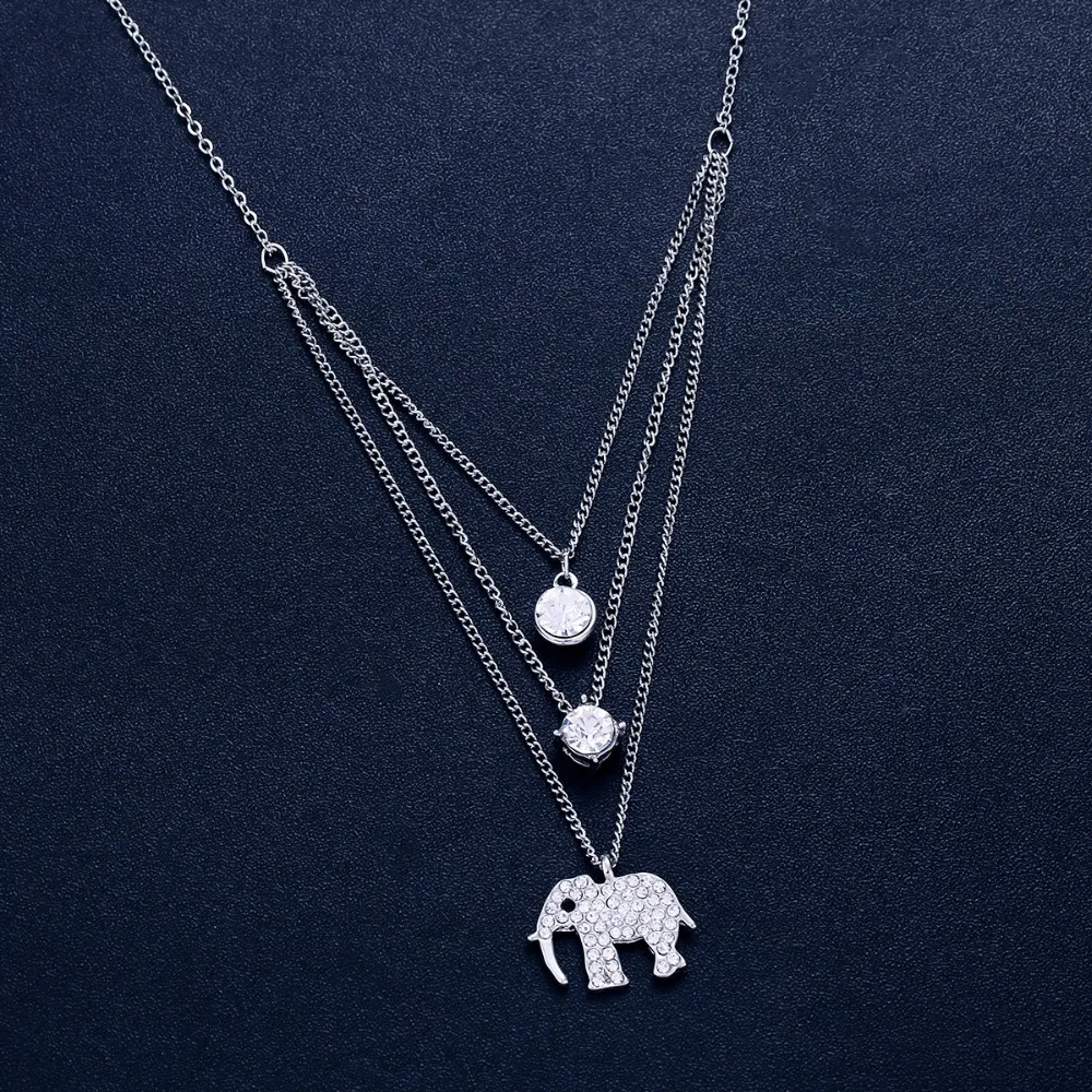 New Design Cute Elephant MultiLayer Crystal Necklace Pendant for Women Gold Silver Color Necklaces Jewelry Choker Collier bijoux | Украшения