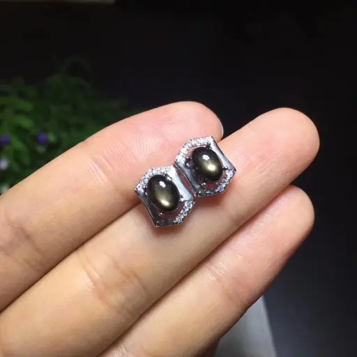 Женские серьги гвоздики из серебра 925 пробы с сапфиром 5 х7 мм|stud earrings|gem stud earringsnatural