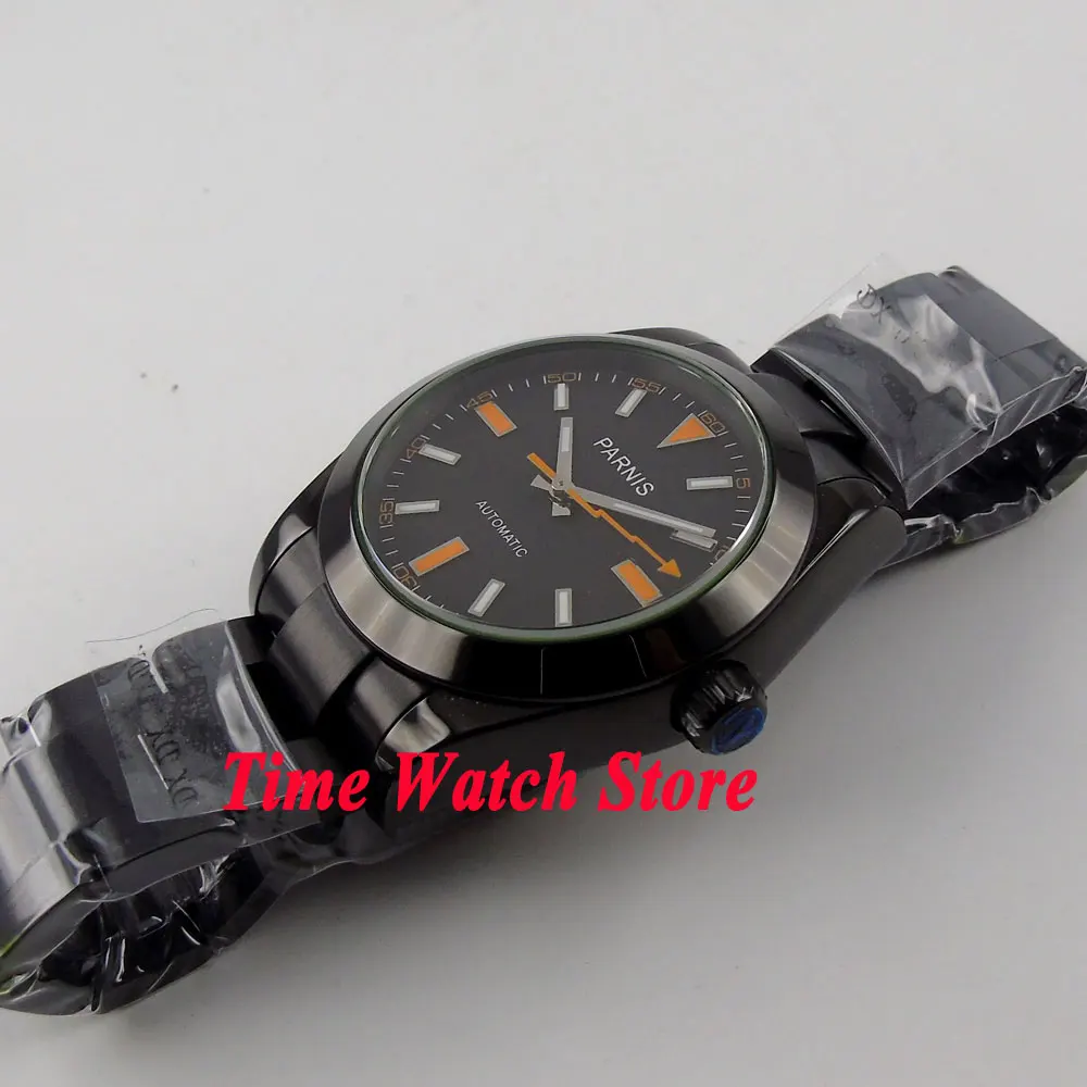Parnis Sapphire Glass Automatic Men's Watch Miyota 8215 Black Dial Luminous Flash Hand PVD Coated 40mm relogio masculino | Наручные