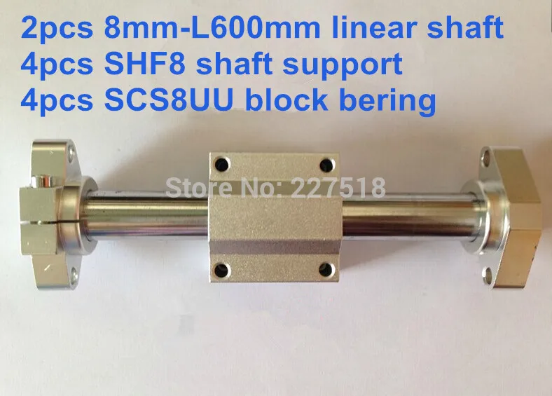 

Линейный круглый вал 8 мм-600 мм, 2 шт. + опорный вал SHF8, 4 шт. + блок SCS8UU