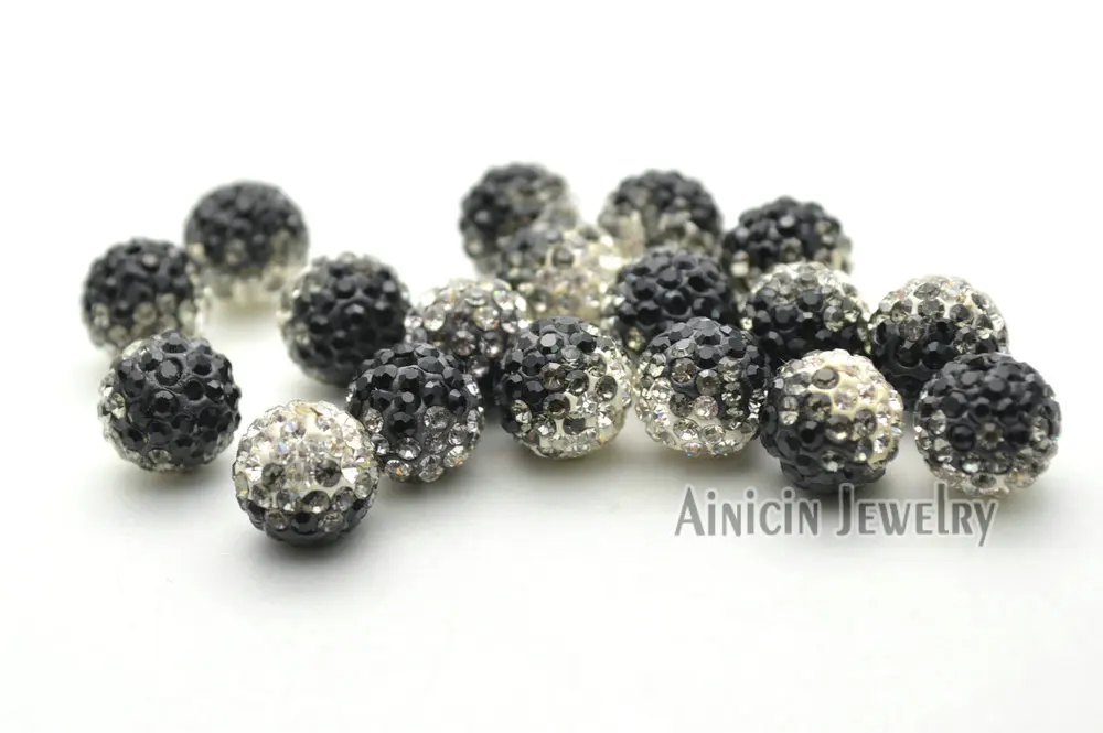 

20pcs 10mm Cheap Beads Blue White Rhinestone Crystal Paved Clay Round Beads DIY Jewelry Making