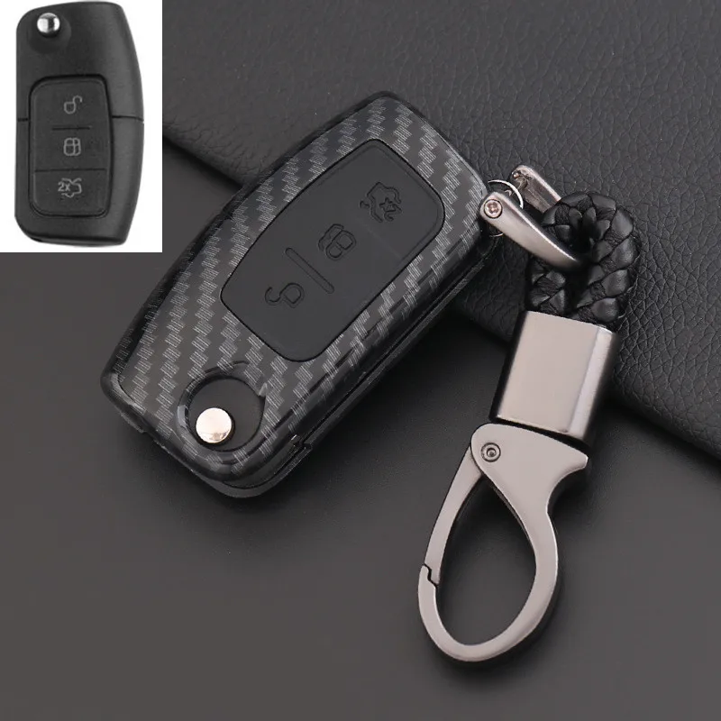 F-black ABS корпус из углеродного волокна+ силиконовый чехол корпус дистанционного ключа брелок чехол и брелок для Ford Ecosport/Fiesta/Focus - Название цвета: F-black