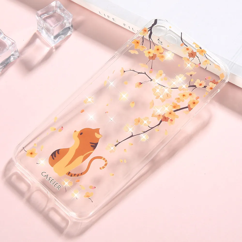 CASEIER чехол с милым котом для iPhone 6 6s 7 8 Plus мягкий силиконовый блестящими