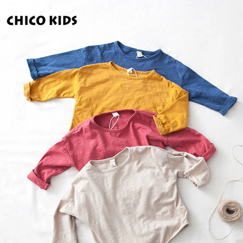 Детская осенне Весенняя Однотонная футболка модель 2018 года футболки из хлопка с