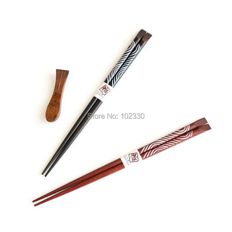 

100 Pairs Japan Style Natural Wooden Sushi Chopsticks Lovers Red and Black Wave Noodles Chopsticks Ironwood Tableware