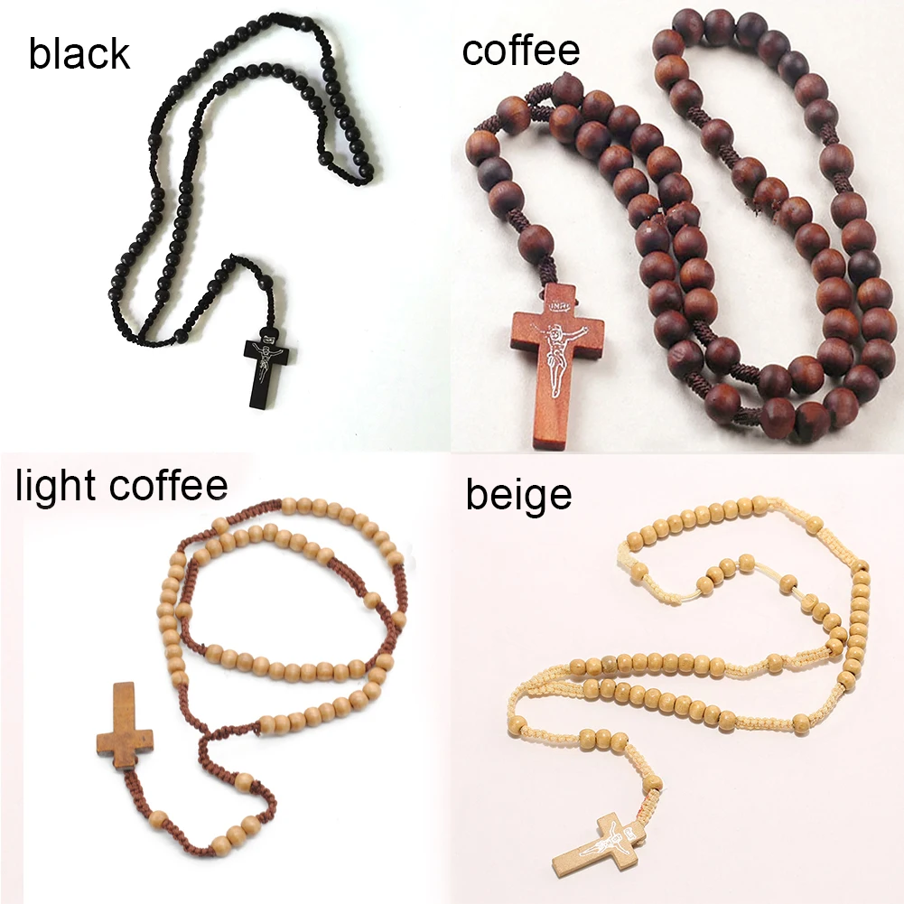 Мужские и женские деревянные бусины с подвеской-крестом 8 мм | Украшения