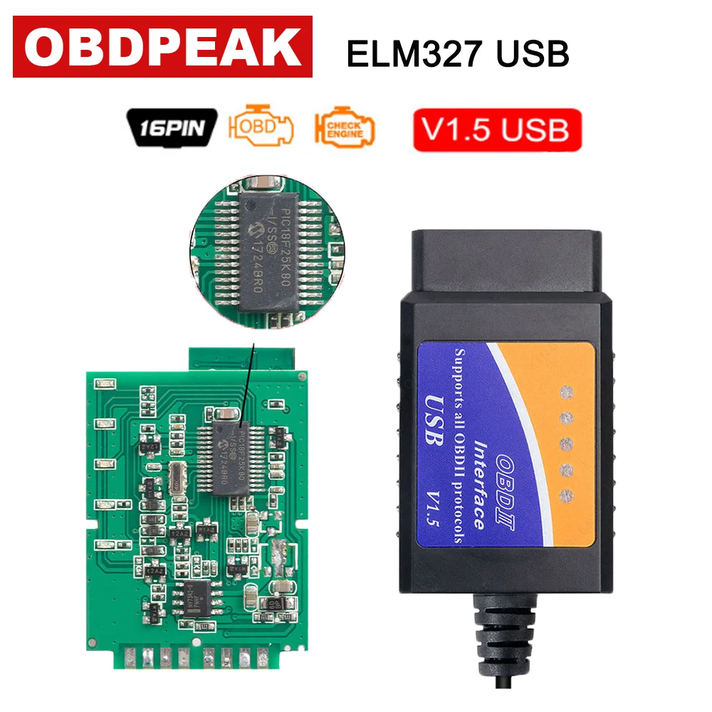 ELM327 V1.5 USB PIC18f25k80 чип OBD 2 Автомобильный диагностический инструмент OBD2 ELM 327 V 1 5