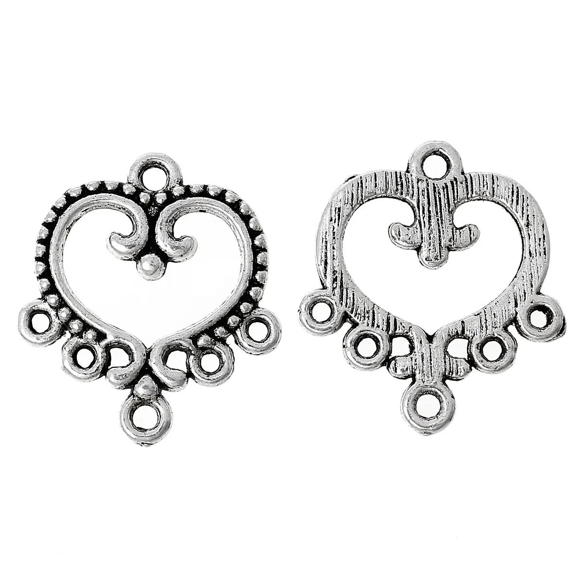 Коннекторы из сплава цинка сердечко серебряного цвета с цветным покрытием 19 мм