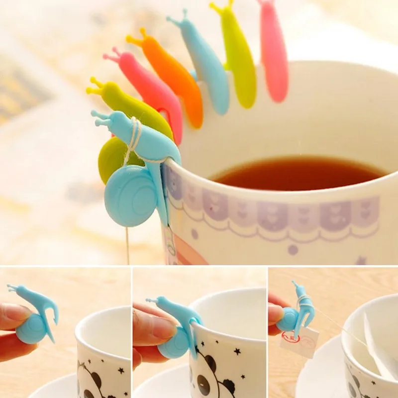 10 шт. силиконовые Симпатичные Улитка Чай клип бокал этикетки для сумка висит