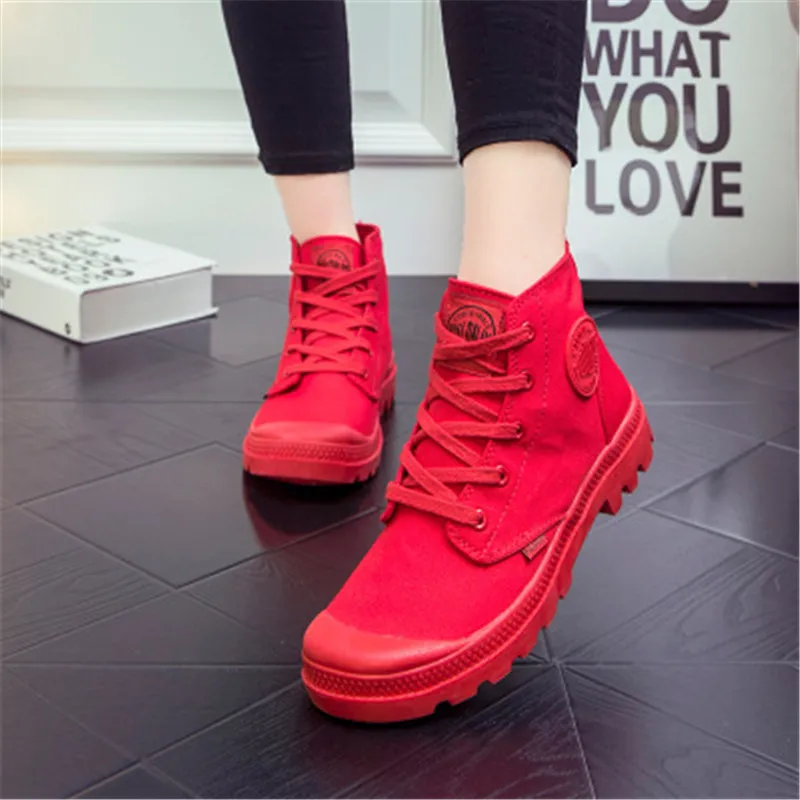 Женские парусиновые ботинки Повседневные высокие на плоской подошве удобные