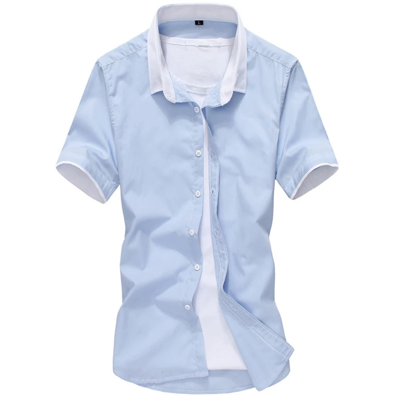 

LISIBOOO Summer Men Patchwork Short Sleeve Shirts Mens Dress Shirt Casual Business Work Shirt Male Slim Fit Camisa De Hombre