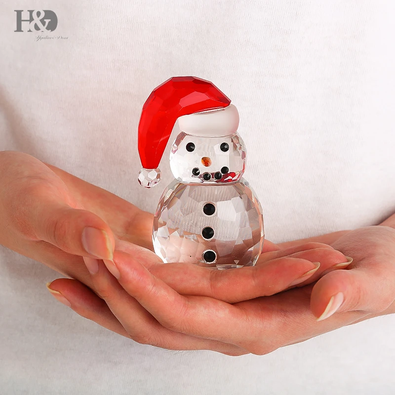 H& D X'mas Подарки Хрустальный Снеговик со шляпой статуэтки для сувенира Рождественская Праздничная Статуэтка коллекция орнамент декор стола ремесла
