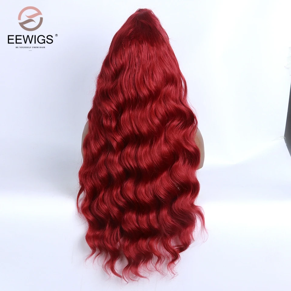 EEWIGS красный парик для косплея свободная часть длинный синтетический парик на кружеве Glueless длинные волнистые термостойкие парики для черных женщин