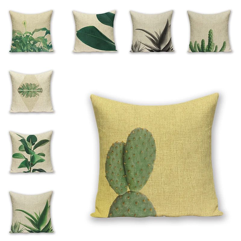 

Чехол-Подушка с принтом листьев и растений, декоративные подушки для дивана, хлопковая льняная Подушка для стула, автомобильное сиденье, ак...