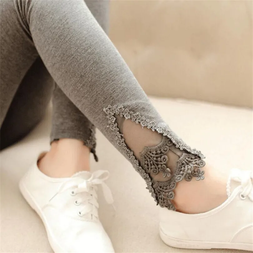 

VIIANLES Women Leggings Autumn Fashion Triangle Lace Leggins Hollow Out Legging High Elastic Pants Woman Slim Cotton Trousers