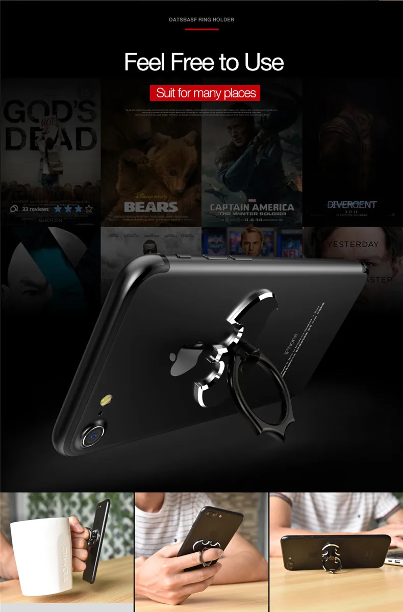 JUSFYU летучая мышь палец кольцо мобильный телефон настольная подставка крепление для iPhone X 8 7 XS Бэтмен металлический смартфон 360 градусов настольный держатель