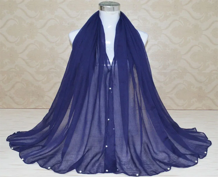 Новая модная одежда из вискозы шарф простой хиджаб с жемчугом мусульманский