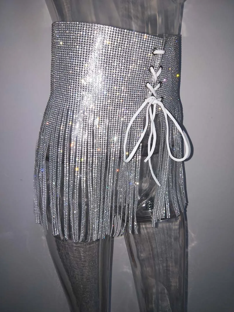 Бонни лес блестящие стразы со стразами юбка из кристаллов Rave Wear Beauty Secret блестящая