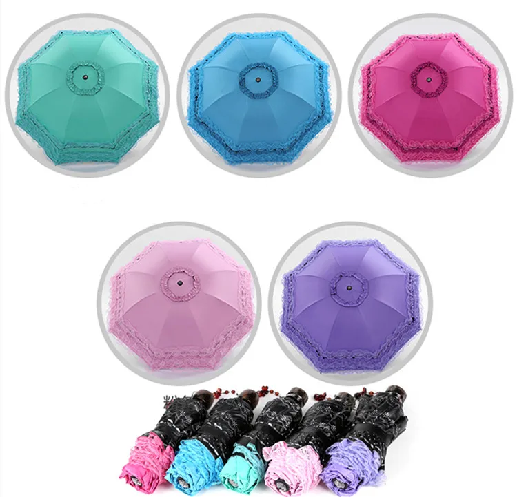 Korea Small Fresh Umbrellas Umbrella Rain Woman Folding Female Princess Sunscreen Lace Sun Umbrella UV Protection Goddess