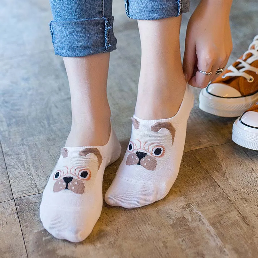 

Korean Summer Cute Cartoon Dogs Patterns Meias Women Fashion Creative Novelty Invisible Socks Kawaii Funny Sox Chaussette Femme