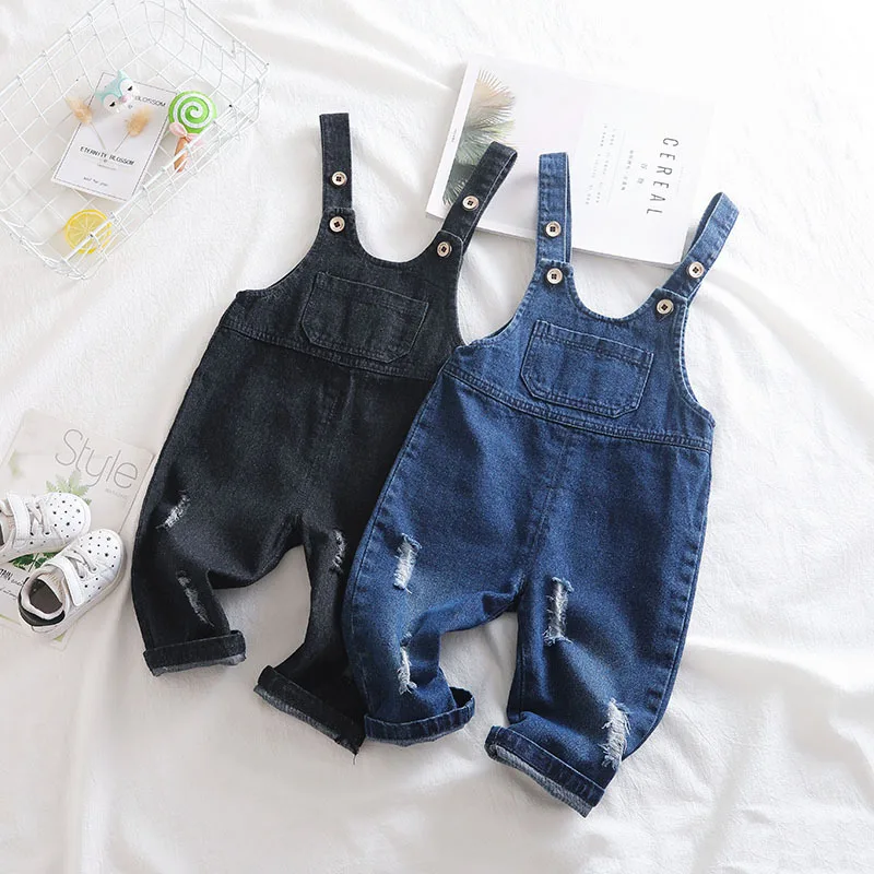 Комбинезон для маленьких девочек корейские рваные джинсовые комбинезоны