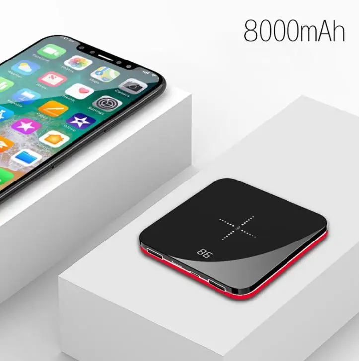 Красный ЖК-экран mi ror mi ni power Bank 8000 мАч ультратонкий портативный внешний аккумулятор power bank Быстрая зарядка для iPhone Xs Max Xiaomi mi - Цвет: Красный