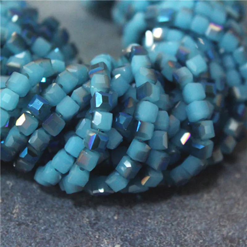 4 мм синие и зеленые квадратные хрустальные бусины в форме полукуба АВ 100 шт.