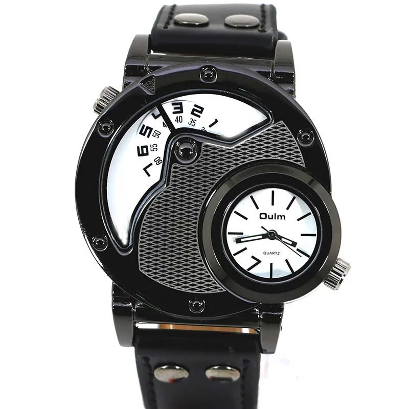 

Man Quartz Watches Oulm Watch Top Brand Luxury Leather Strap Military Sport Wristwatch Male Clock relogio masculino