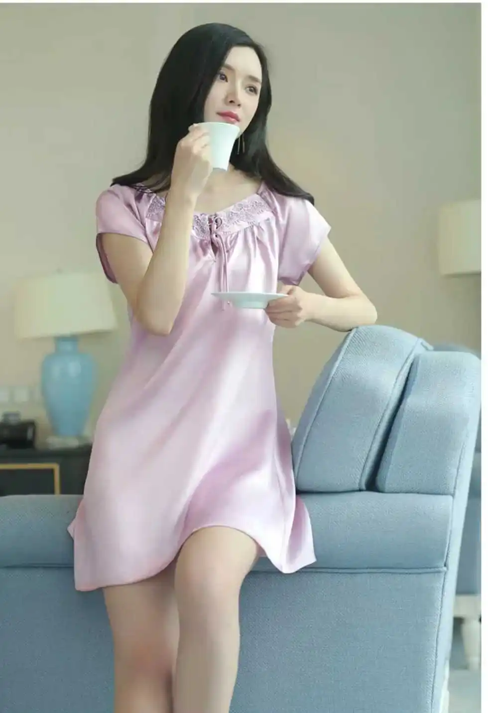 100% шелковое платье-Пижама женская летняя сексуальная Корейская версия с