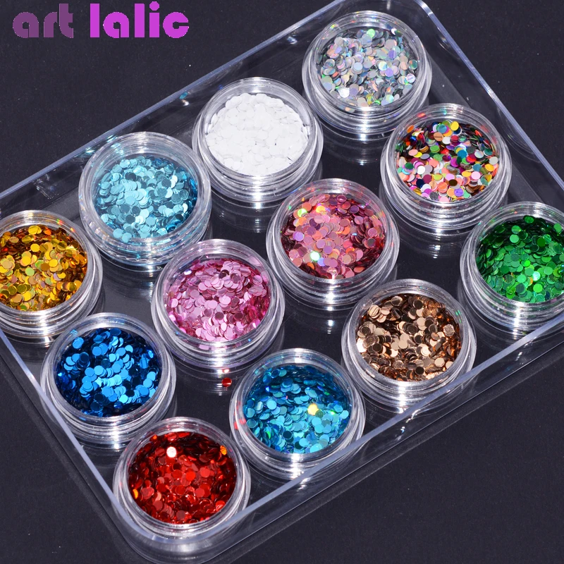 Новый 12 набор круглый блеск для ногтей 3D ультра тонкий хлопьевые блестки