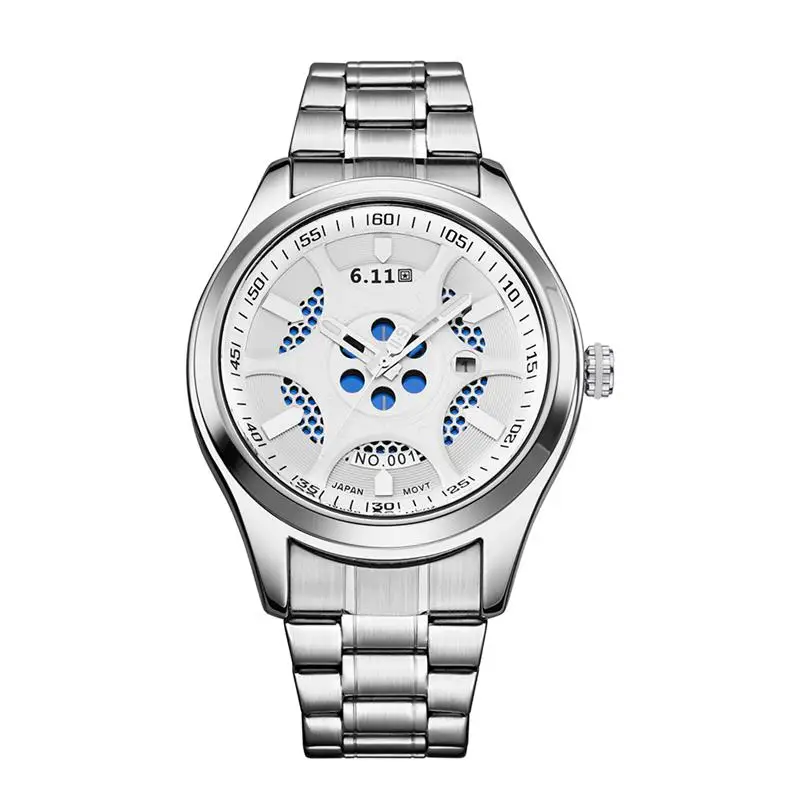 Silver White Новинка, мужские роскошные брендовые 6,11 часы на солнечной батарее, полностью стальные часы, армейские военные уличные наручные кварцевые повседневные спортивные часы - Цвет: Silver White