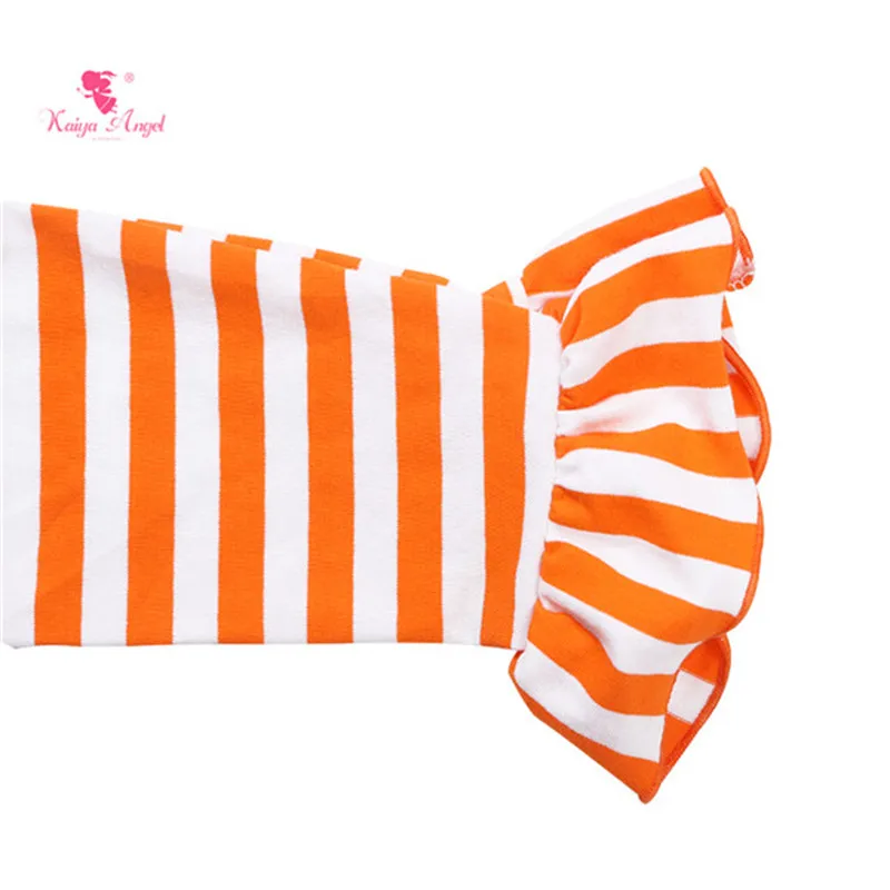 Детское платье с длинным рукавом и рюшами в полоску | Детская одежда обувь