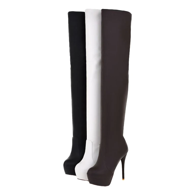SJJH/женские ботфорты с круглым носком на очень высокой шпильке высокие сапоги для